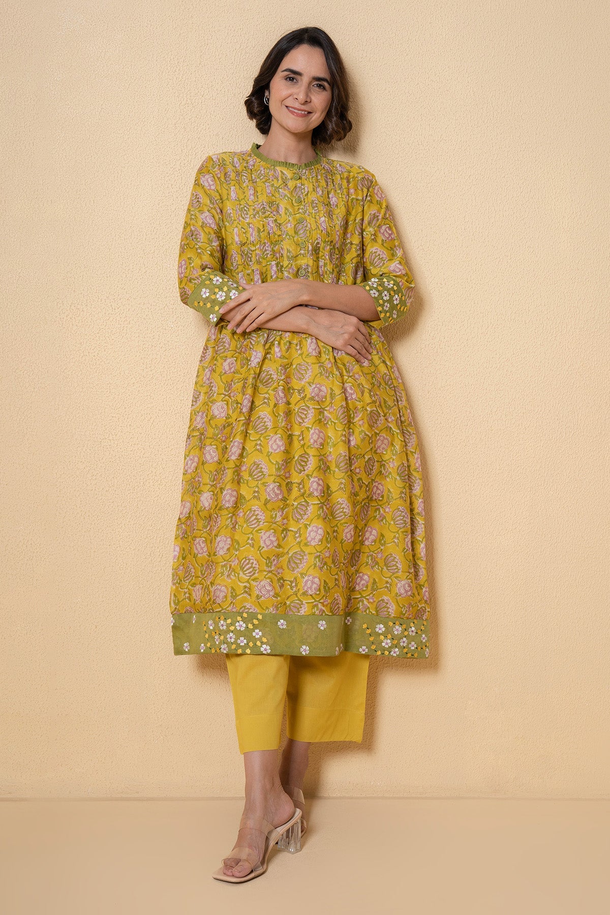 Buy Yellow Floral Kurta And Pants for Women Online at ScrollnShops